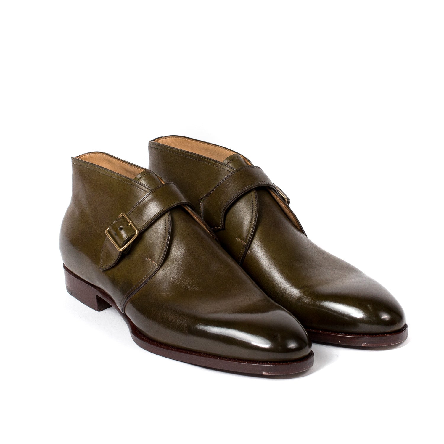 Monk-Bootee "Gilman" made of Olive Green Calfskin - purely handmade